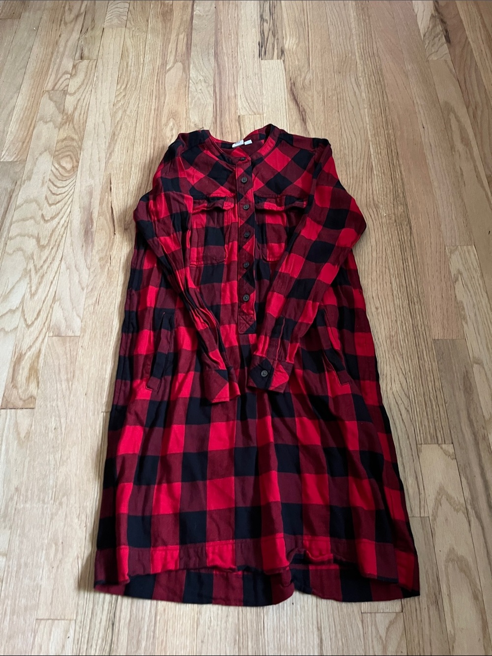 GAP Red and Black Buffalo Plaid Button-Front Dress